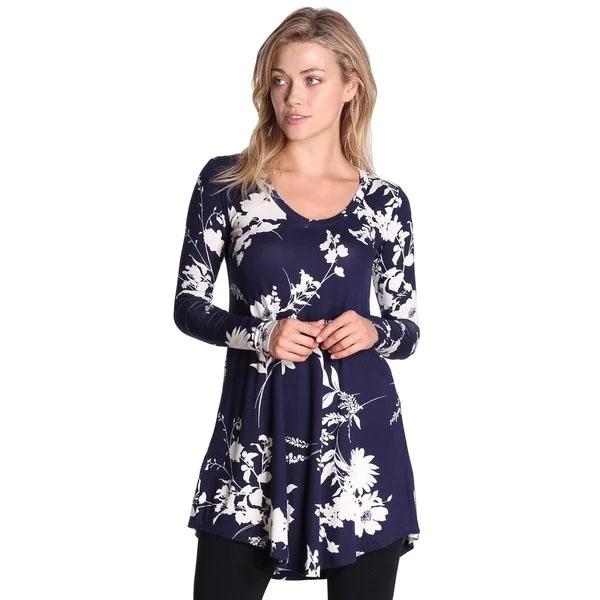 Women's Long Sleeve Vneck Tunic Top