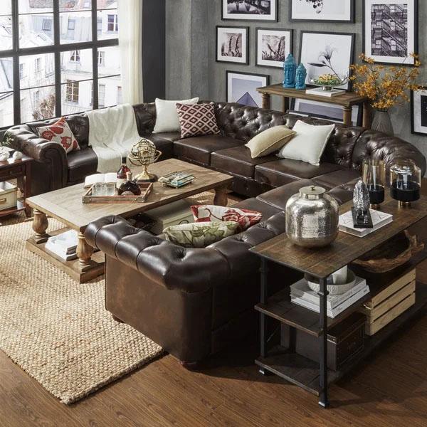 Knightsbridge Tufted Scroll Arm Chesterfield 10-seat U-shaped Sectional